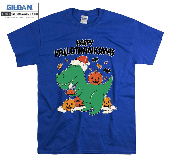 Christmas Green Dinosaur Happy Hallothanksmas T-shirt