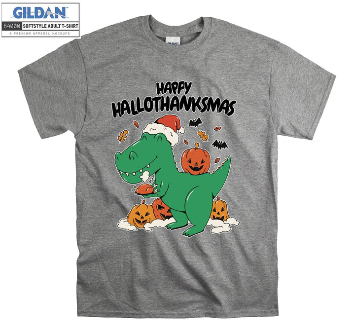 Christmas Green Dinosaur Happy Hallothanksmas T-shirt