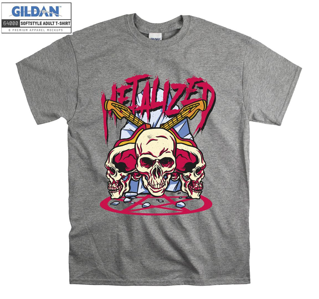 metalized horror skulls figure T-shirt