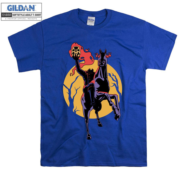 Flaming skull on horse figure T-shirt