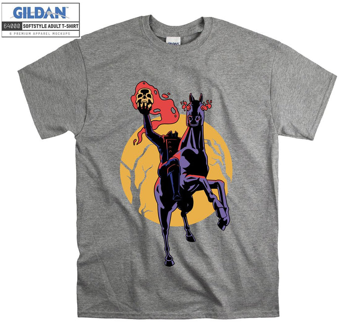 Flaming skull on horse figure T-shirt