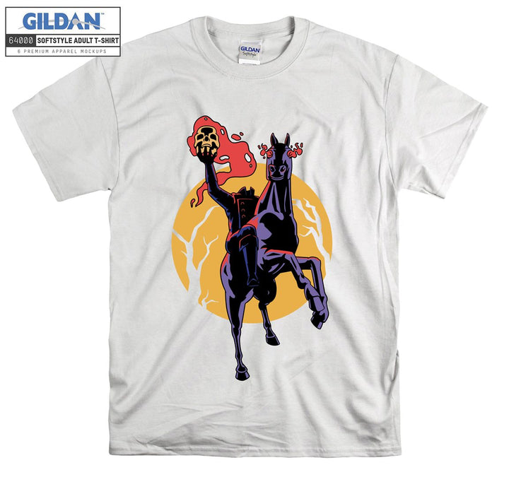 Flaming skull on horse figure T-shirt