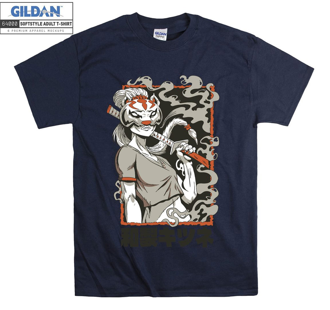 Samurai with a fox mask T-shirt