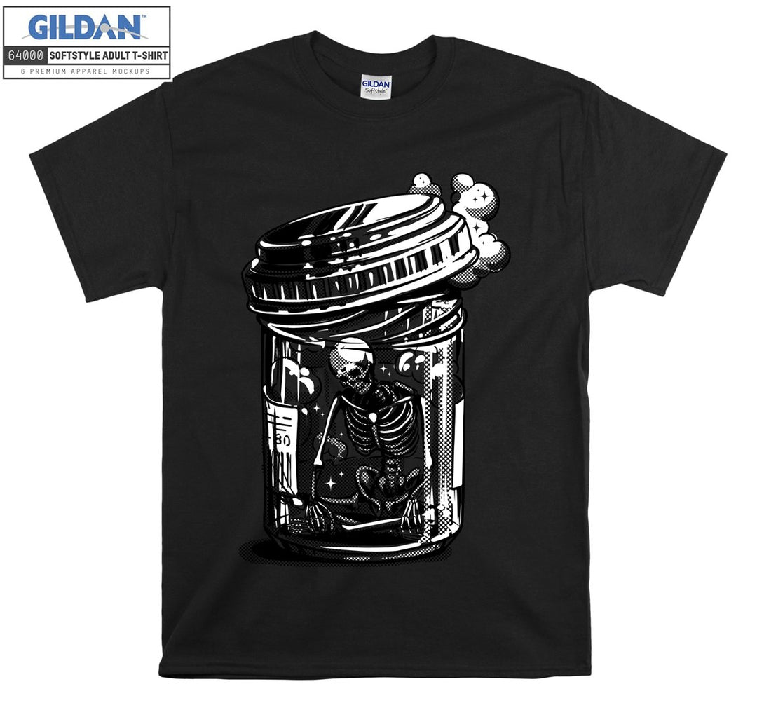 Sad mood skeleton figure T-shirt