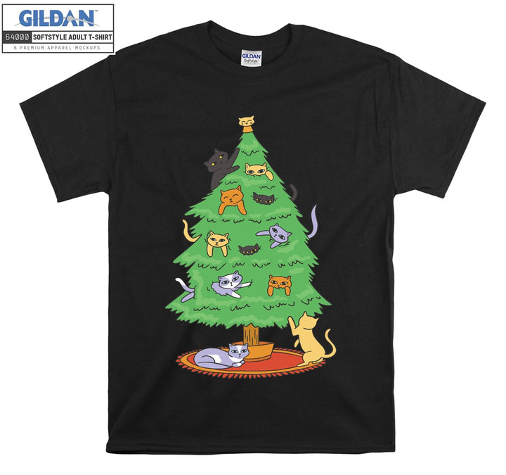 Cat Xmas Tree Playing T-shirt