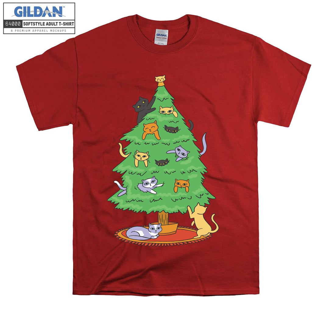 Cat Xmas Tree Playing T-shirt