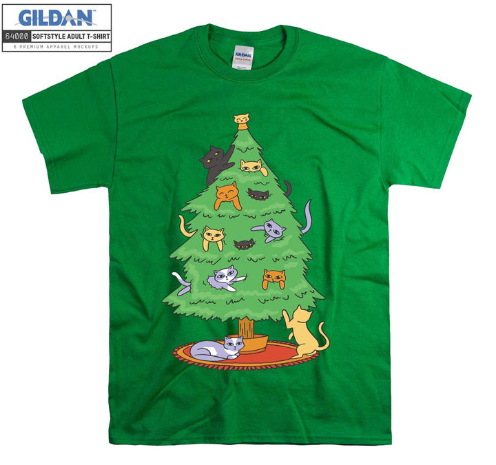 Cat Xmas Tree Playing T-shirt