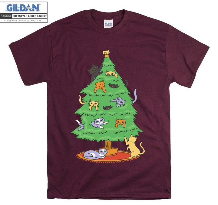 Cat Xmas Tree Playing T-shirt