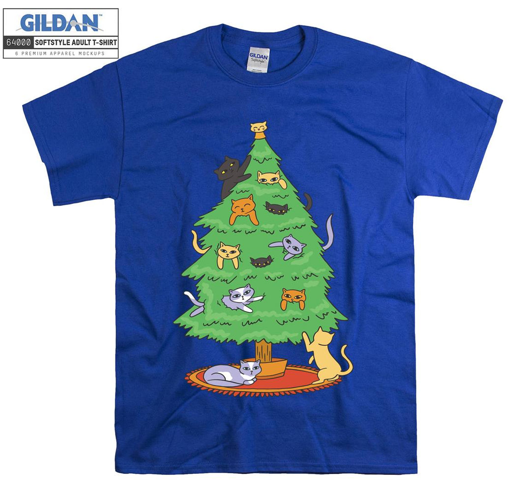 Cat Xmas Tree Playing T-shirt