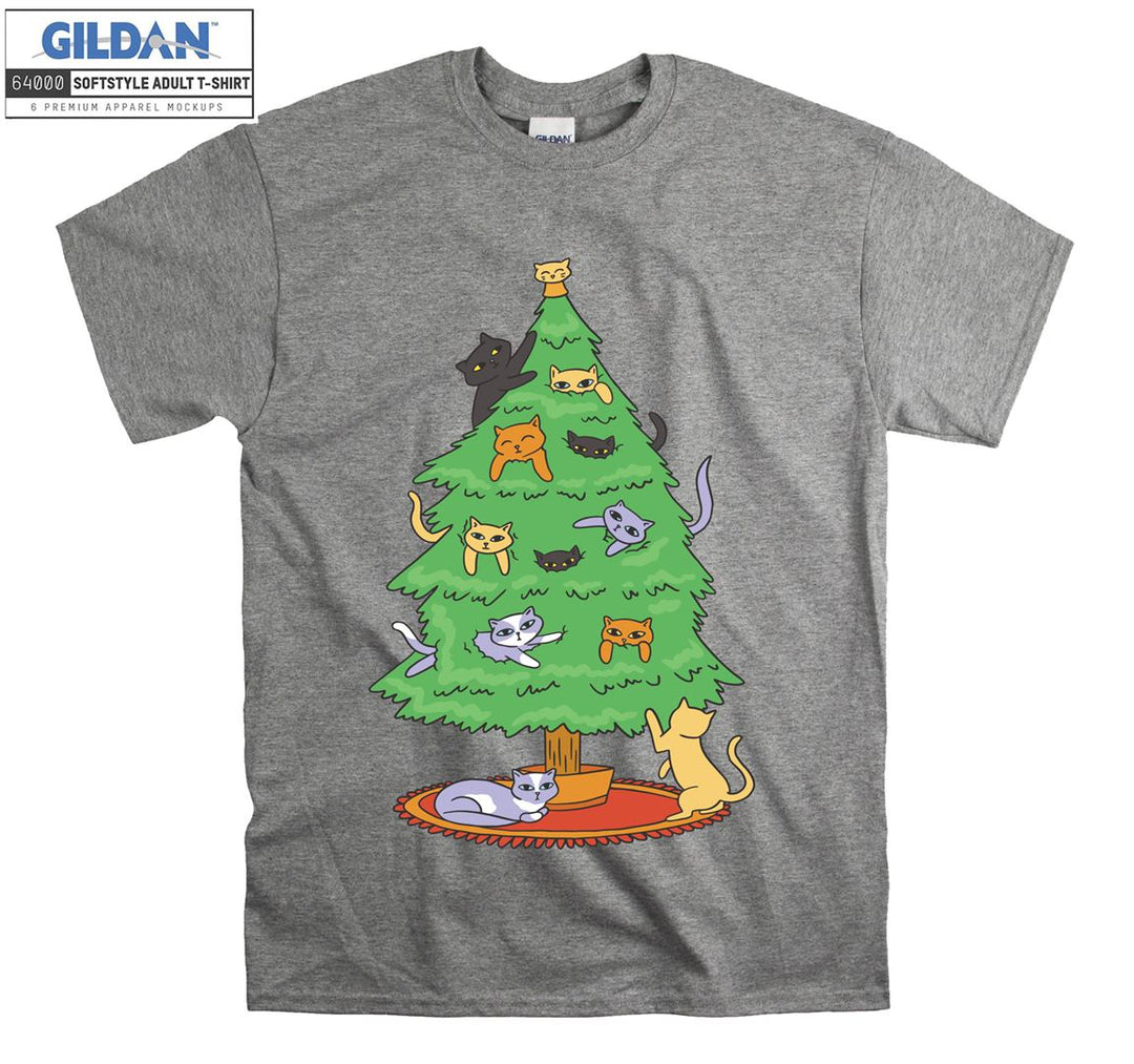 Cat Xmas Tree Playing T-shirt
