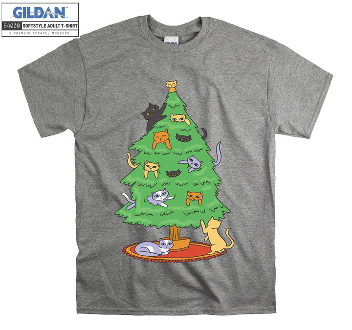 Cat Xmas Tree Playing T-shirt