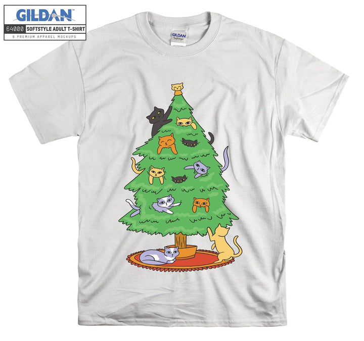 Cat Xmas Tree Playing T-shirt