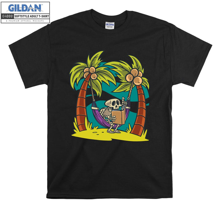 Funny skeleton character on holiday T-shirt