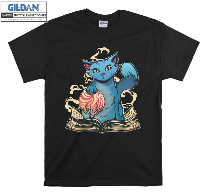 Cute Cartoon Blue Cat Figure T-shirt