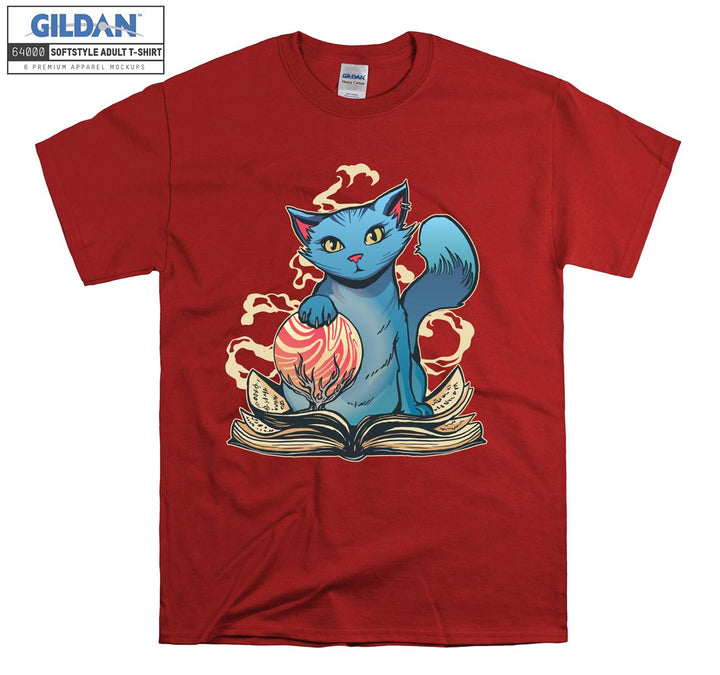 Cute Cartoon Blue Cat Figure T-shirt