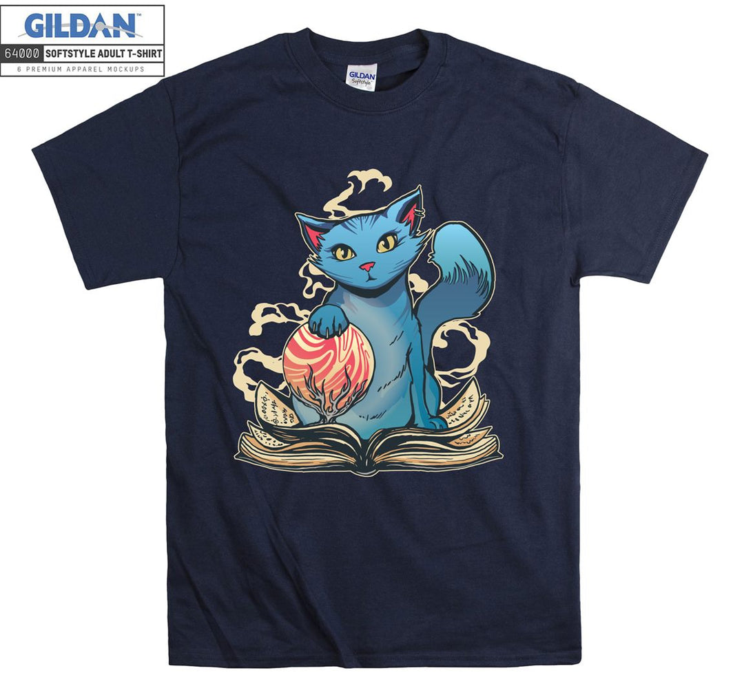 Cute Cartoon Blue Cat Figure T-shirt