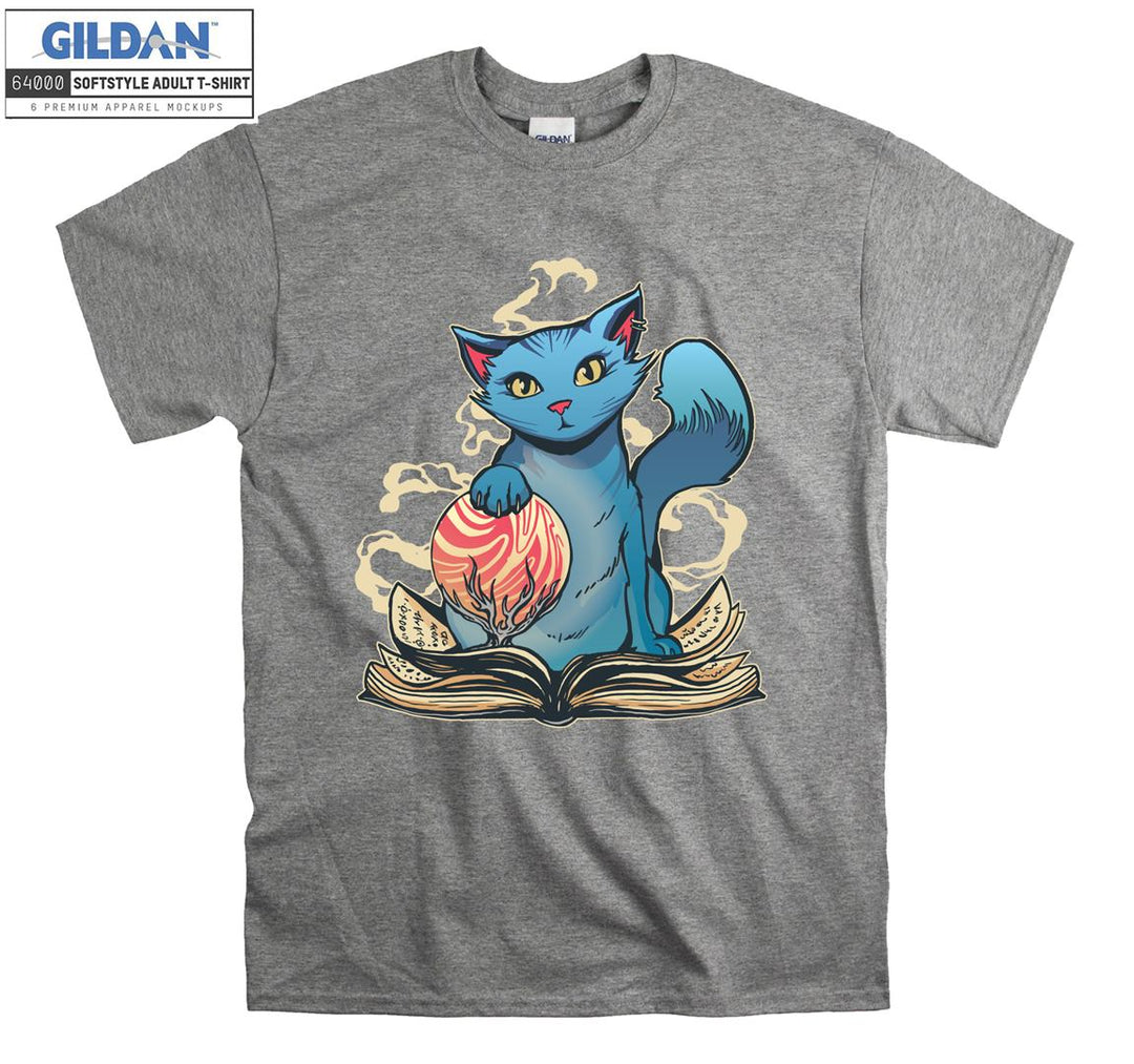 Cute Cartoon Blue Cat Figure T-shirt