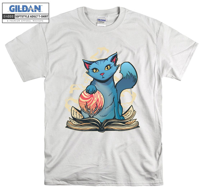 Cute Cartoon Blue Cat Figure T-shirt