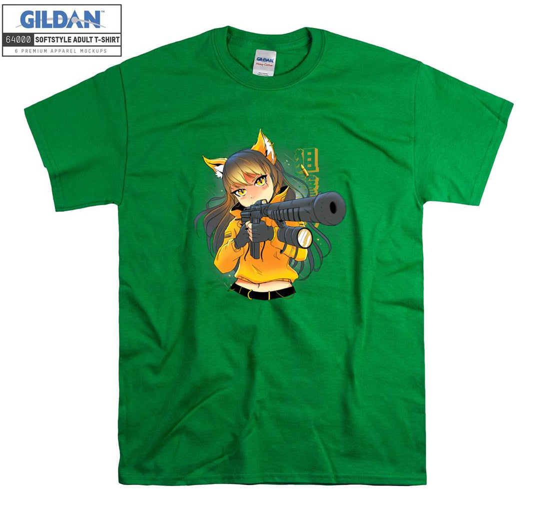 Furry Anime Girl with gun T-shirt