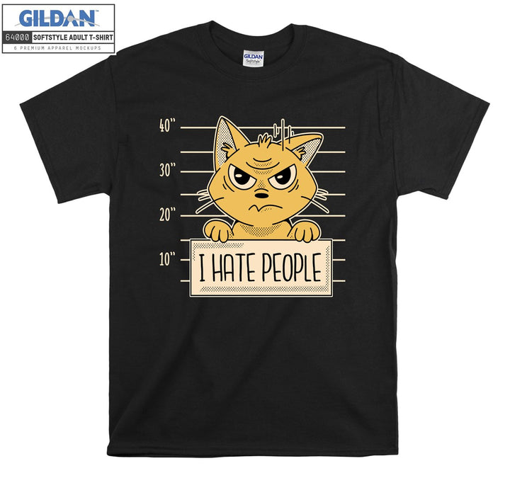 I Hate People Cartoon Yellow Cat Figure T-shirt