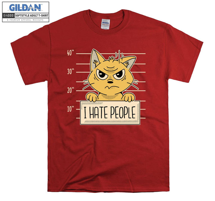 I Hate People Cartoon Yellow Cat Figure T-shirt