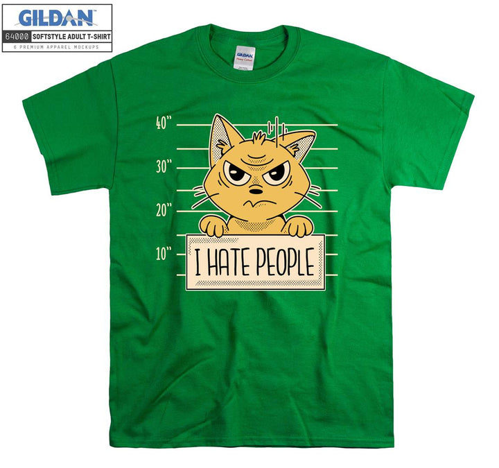 I Hate People Cartoon Yellow Cat Figure T-shirt