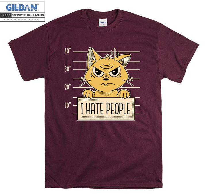 I Hate People Cartoon Yellow Cat Figure T-shirt