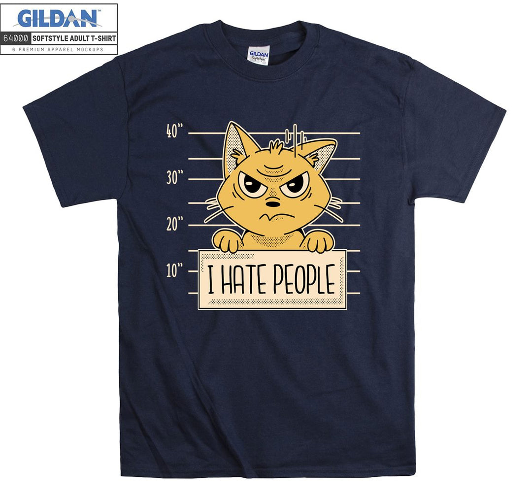 I Hate People Cartoon Yellow Cat Figure T-shirt