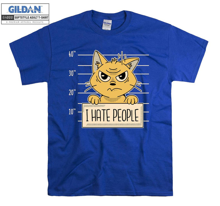 I Hate People Cartoon Yellow Cat Figure T-shirt