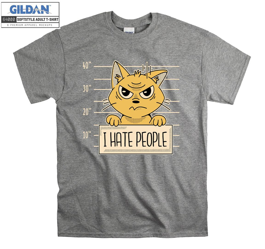 I Hate People Cartoon Yellow Cat Figure T-shirt