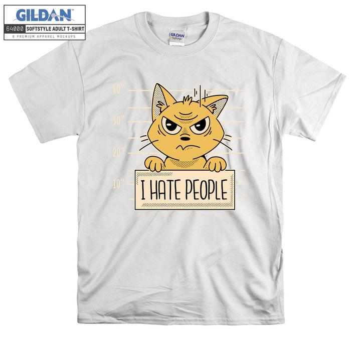 I Hate People Cartoon Yellow Cat Figure T-shirt