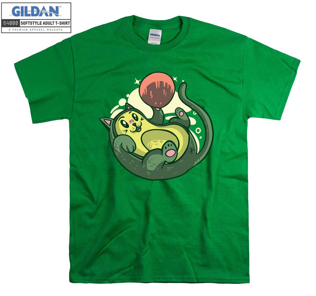 Cartoon Cute Green Cat Play Ball T-shirt