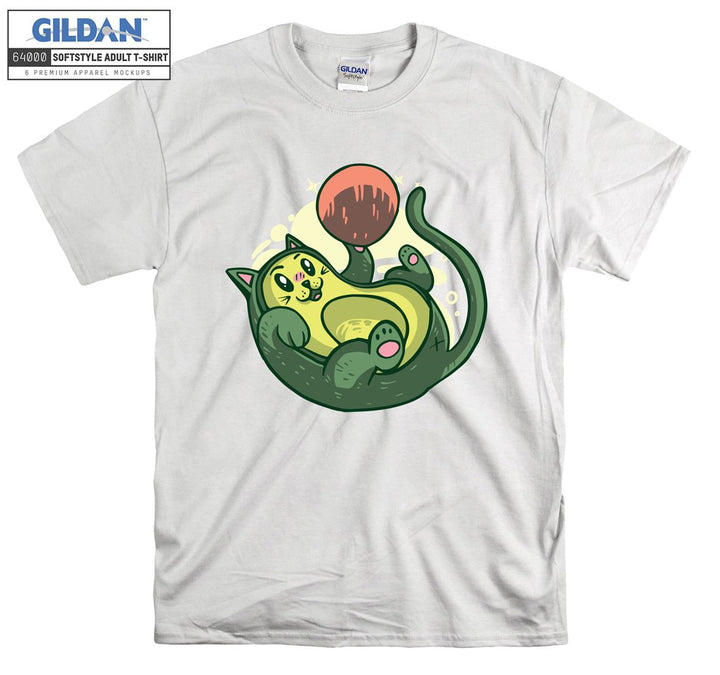 Cartoon Cute Green Cat Play Ball T-shirt