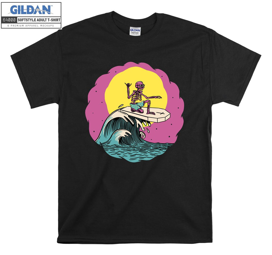 Pink skeleton surf figure T-shirt