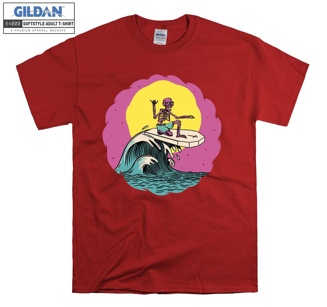 Pink skeleton surf figure T-shirt