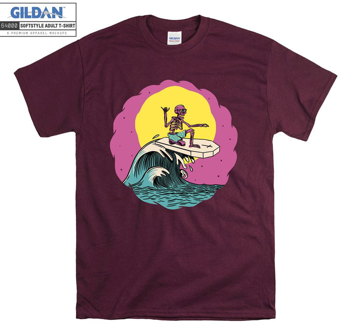 Pink skeleton surf figure T-shirt