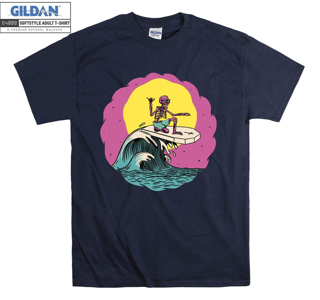 Pink skeleton surf figure T-shirt