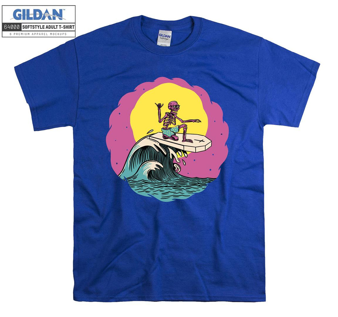 Pink skeleton surf figure T-shirt