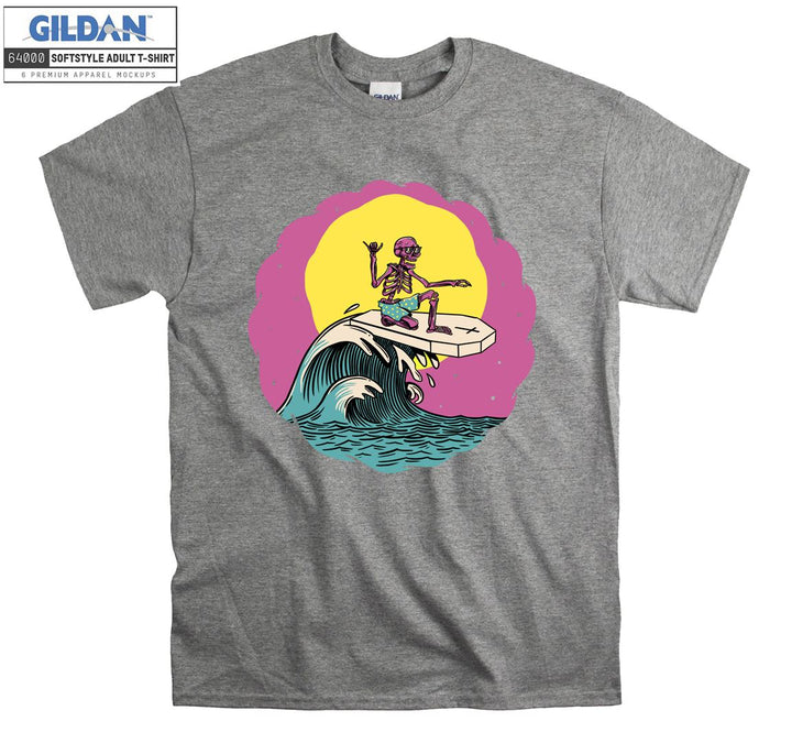 Pink skeleton surf figure T-shirt