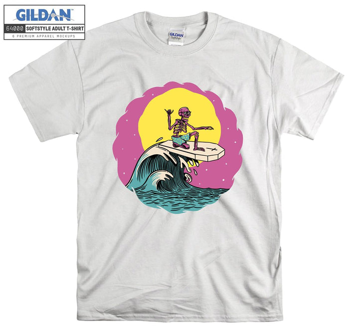 Pink skeleton surf figure T-shirt