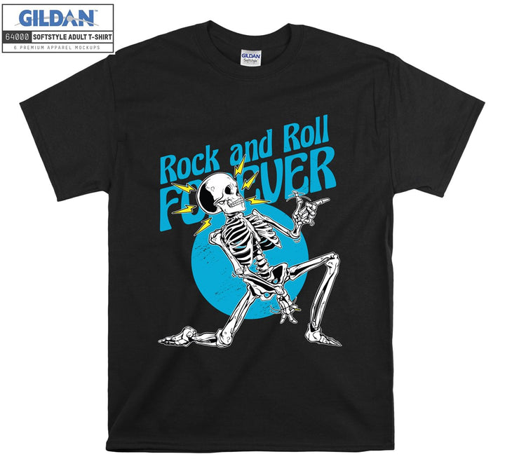 Rock and roll forever skeleton blue figure T-shirt