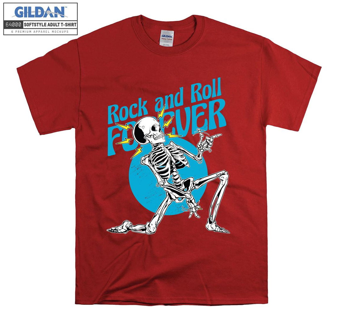 Rock and roll forever skeleton blue figure T-shirt