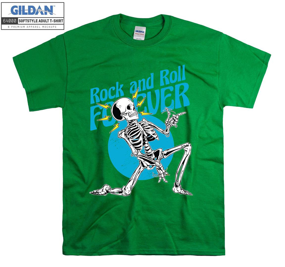 Rock and roll forever skeleton blue figure T-shirt