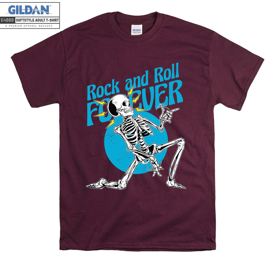 Rock and roll forever skeleton blue figure T-shirt