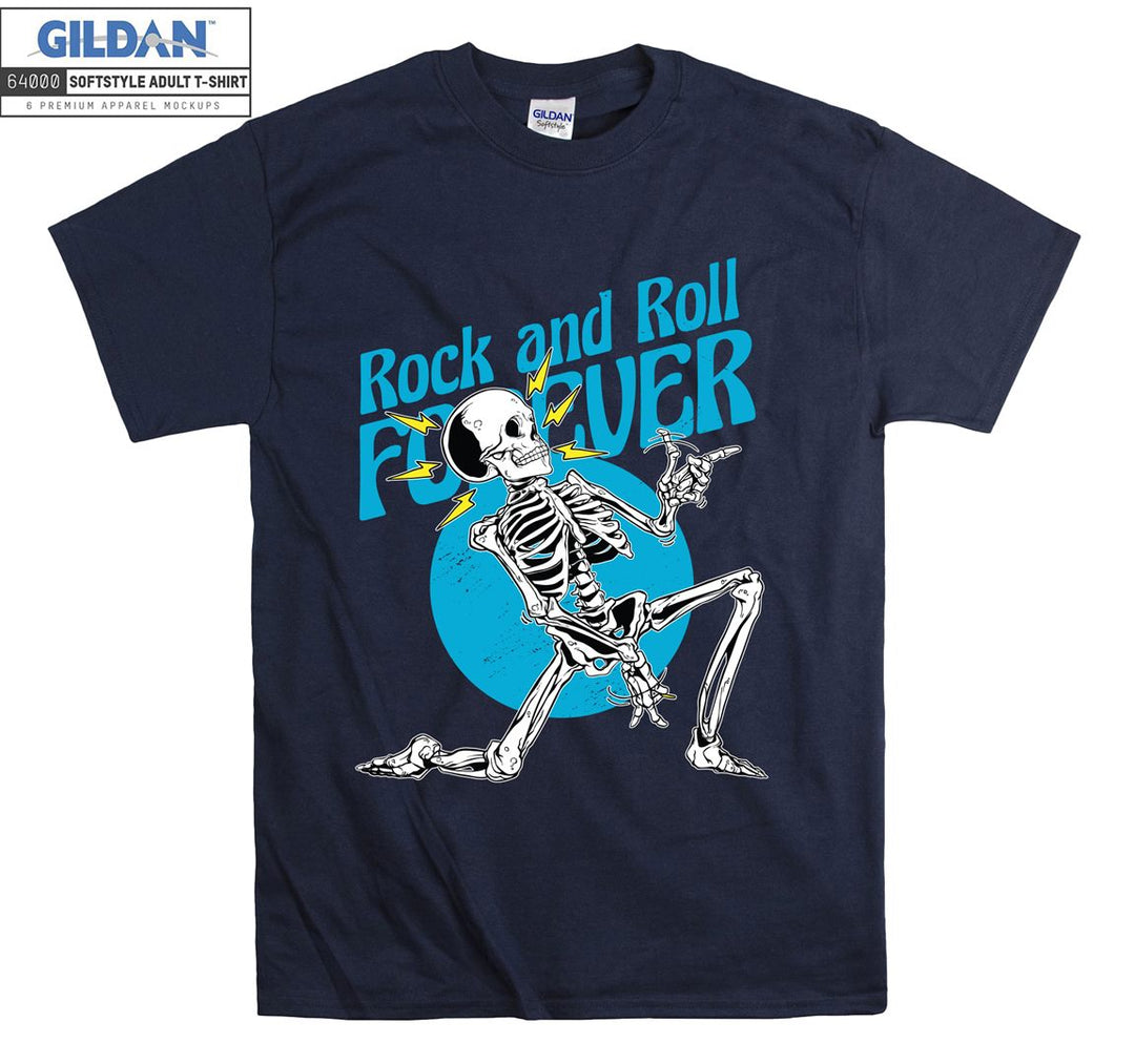 Rock and roll forever skeleton blue figure T-shirt