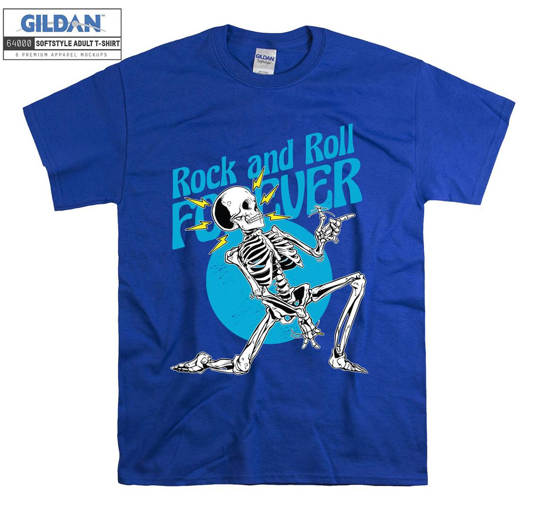 Rock and roll forever skeleton blue figure T-shirt