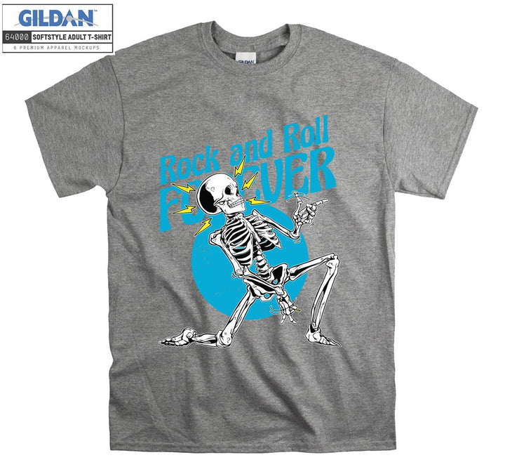 Rock and roll forever skeleton blue figure T-shirt