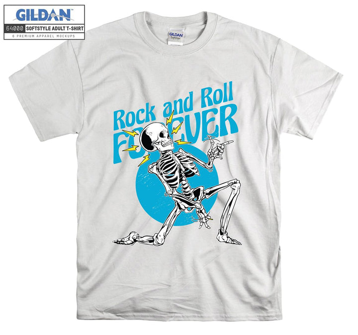 Rock and roll forever skeleton blue figure T-shirt