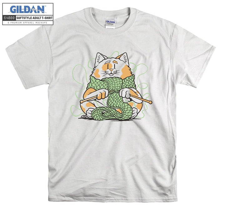 Cute Cartoon Knitting Cat T-shirt