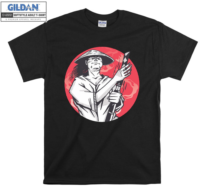 Asian Red Moon Fighter Character T-shirt